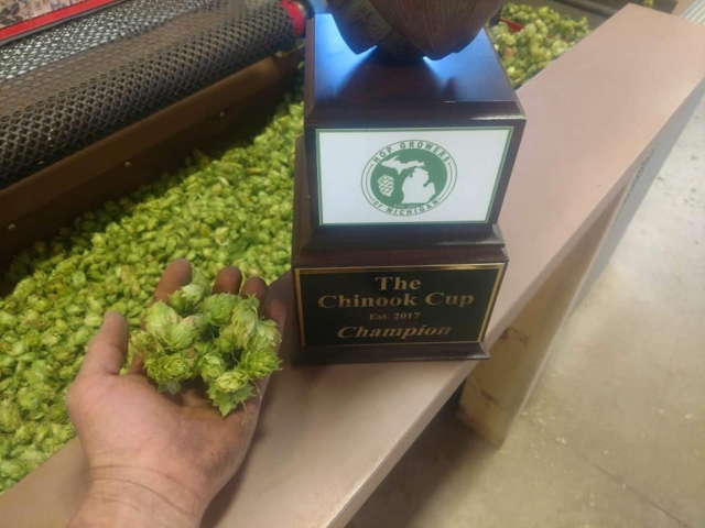 the Traveling Trophy at Top Hops during 2019's harvest