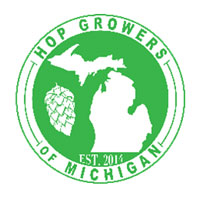 previous hop growers of michigan logo green circle with state and hop plant"