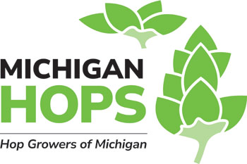 hop growers of michigan logo with michigan-shaped hop icon